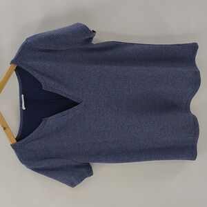 Zenana Top Large Thermal Blue V-Neck Shirt Sleeve